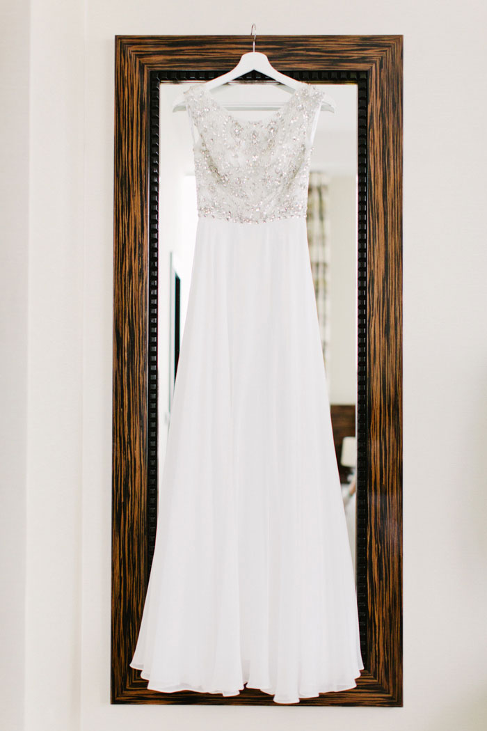 wedding dress hanging up