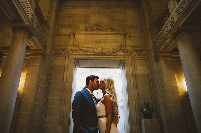 bride and groom kissing