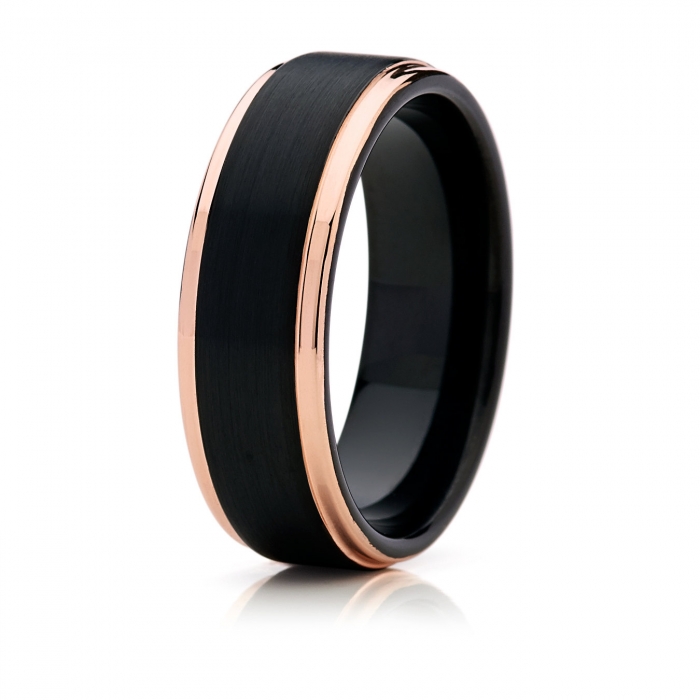 tungsten and rose gold wedding band