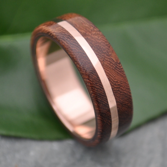 wood and rose gold wedding band