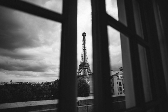 view of eiffel tower through window