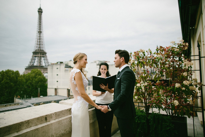 Paris elopement ceremony on balcony