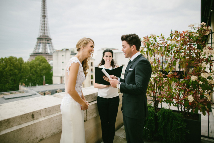 bride laughing during ceremony