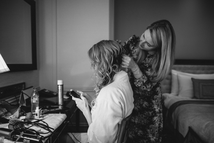 bride getting her hair done