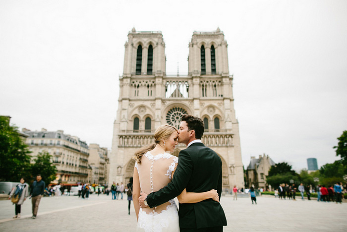 Paris wedding portrait in front of Notre Dame