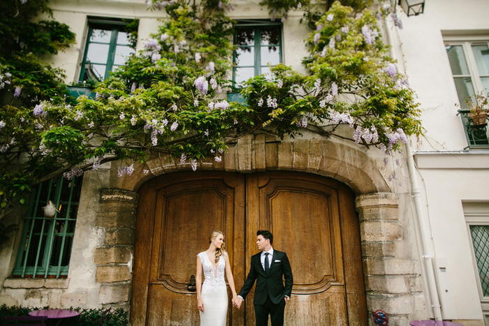 bride and groom portrait in Paris