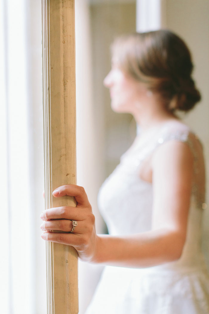 close-up of bride's engagement ring