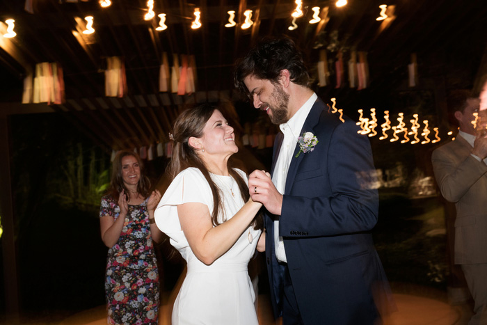 bride and groom dancing at reception