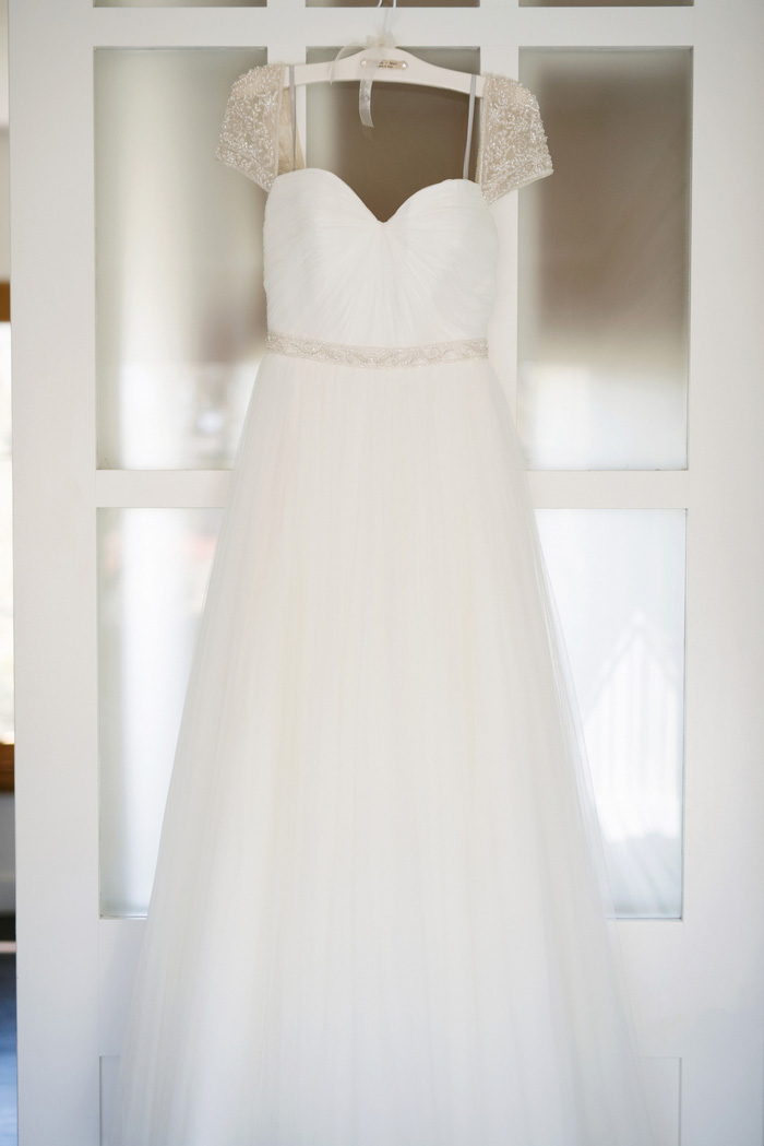 wedding dress hanging up