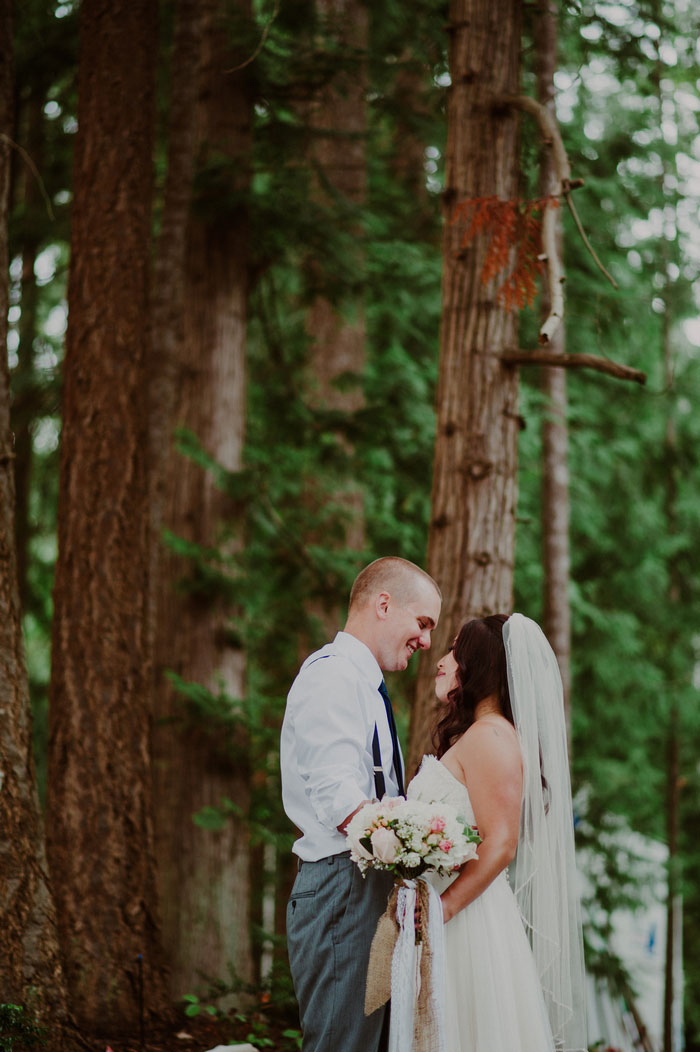 bride and groom portrait in the woods