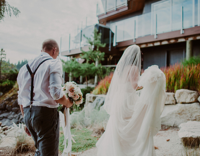 bride and groom walking