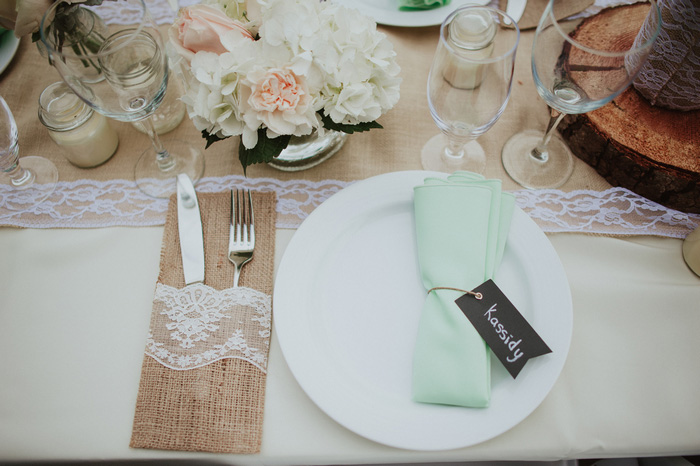 burlap and lace table setting