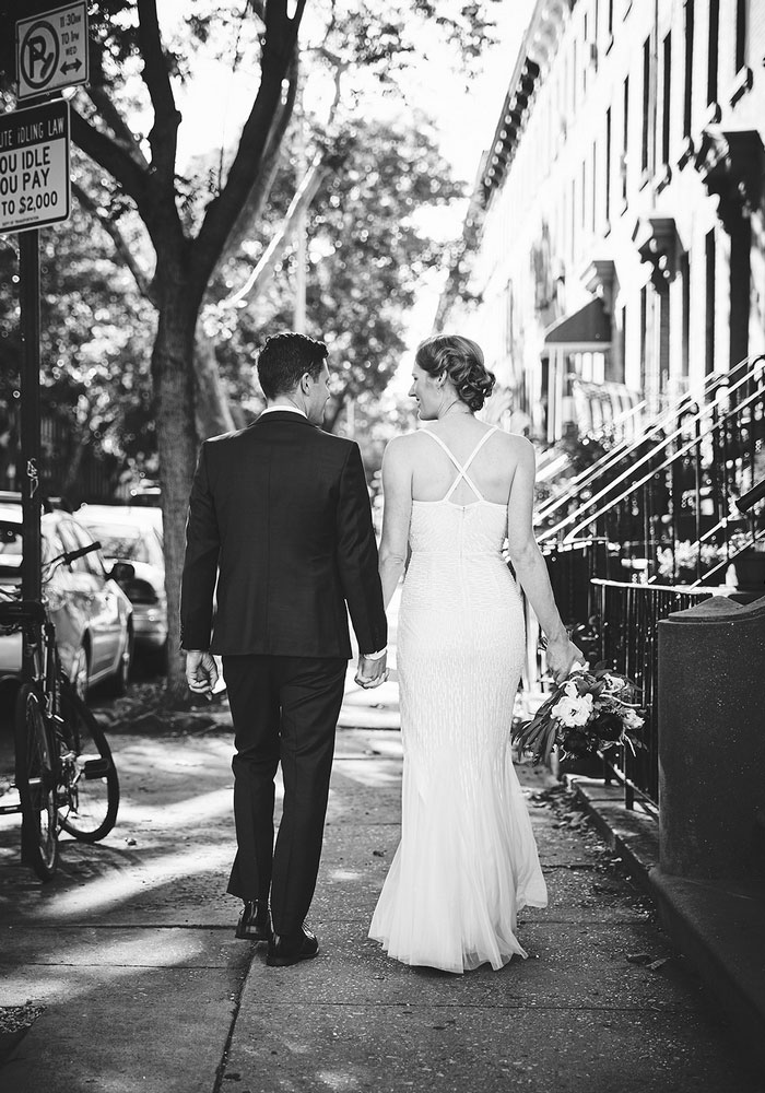 bride walking down Brooklyn street