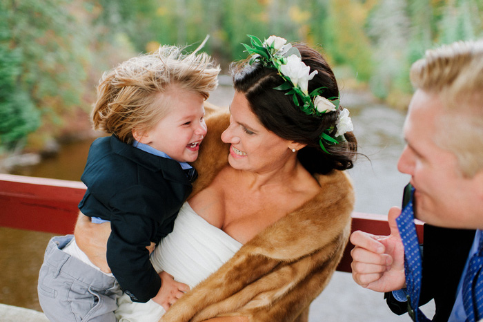 bride holding son