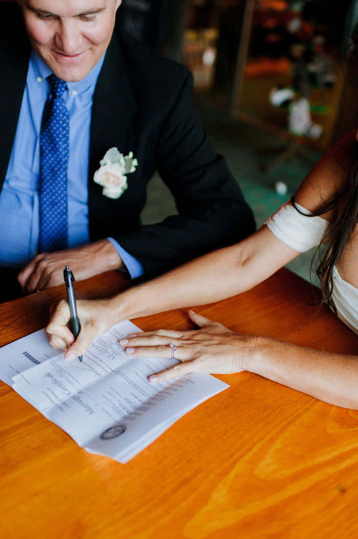 bride signing marriage certificate 