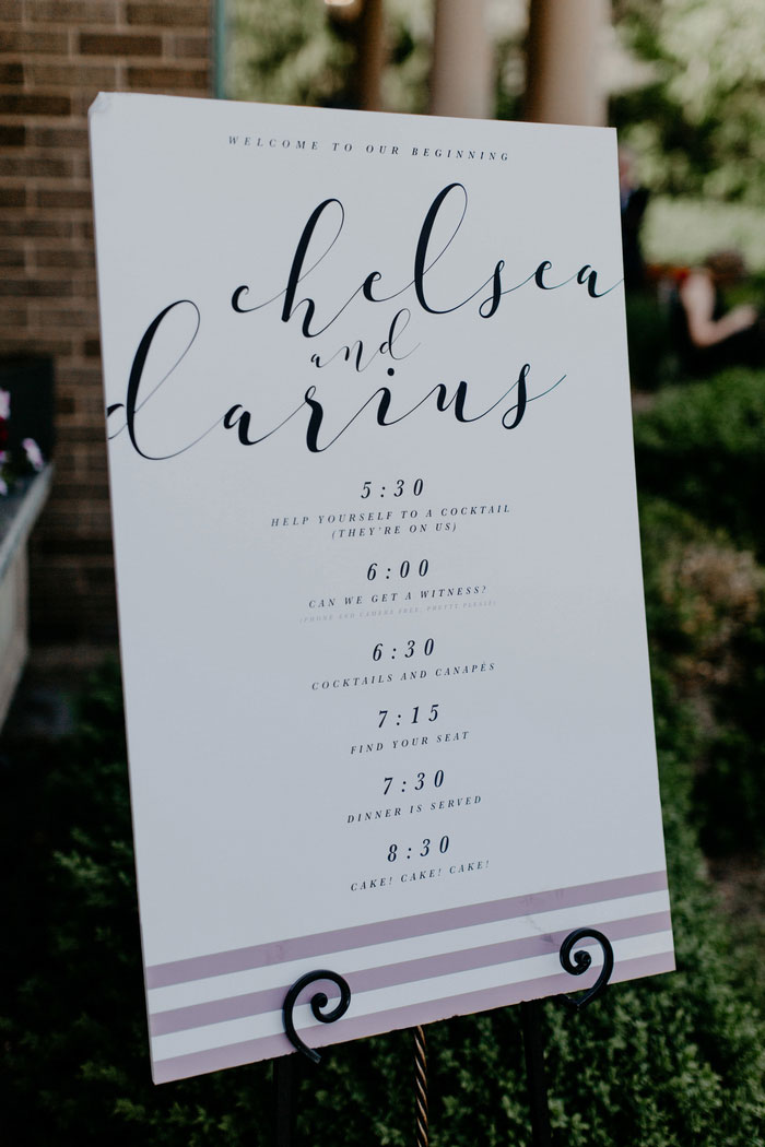 hand lettered wedding sign