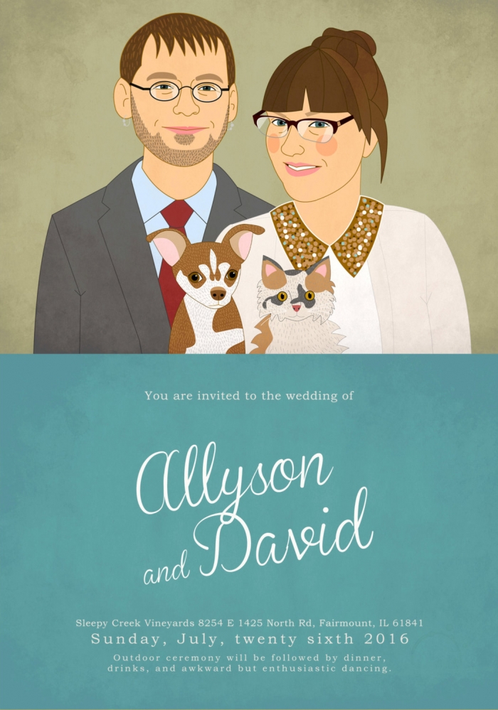 illustrated wedding invite