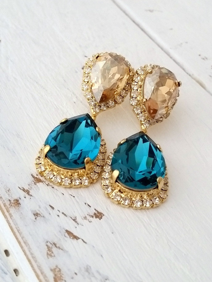 teal champagne earrings