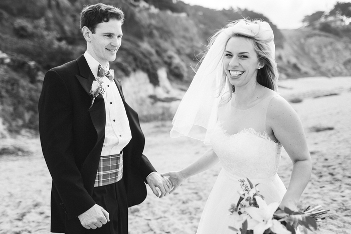 bride and groom portrait on the beach