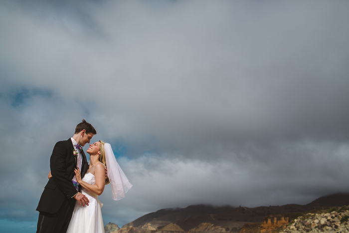 bride and groom portrait on the beach