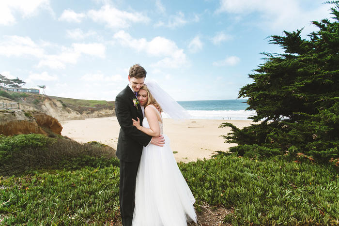 bride and groom portrait on the beach