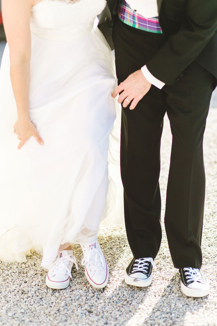 bride and groom wearing sneakers