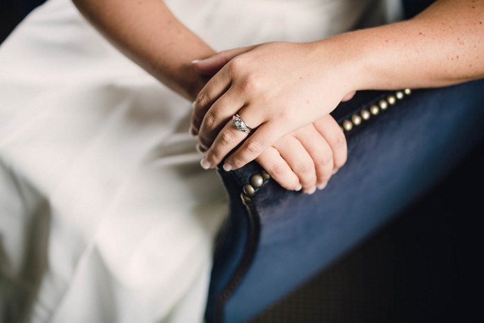 engagement ring on bride's finger