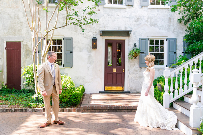 bride and groom first look