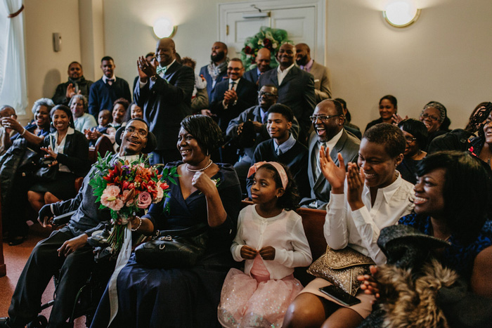 guests at courthouse wedding ceremony 