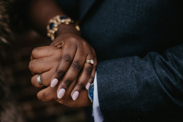 close-up of ring on bride's finger