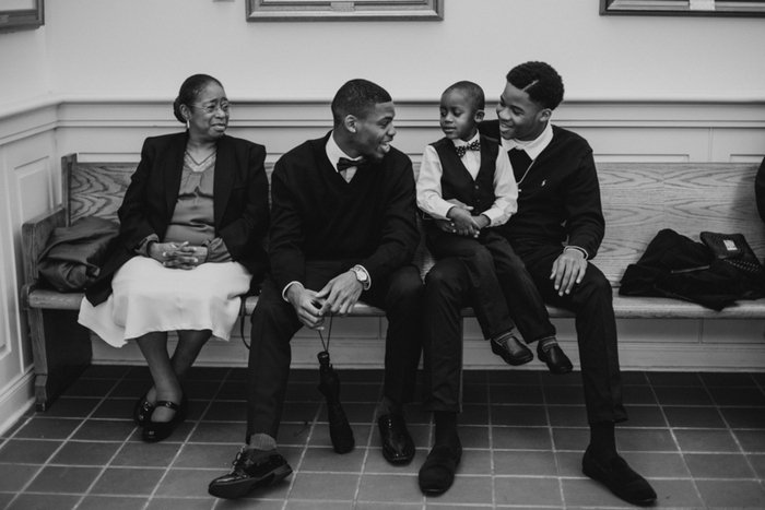 wedding guests waiting at the courthouse