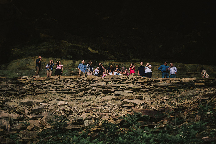 wedding guests on cliff