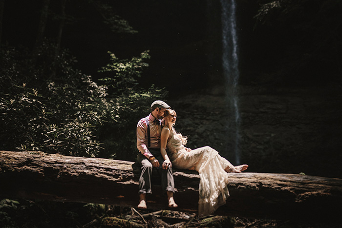 bride and groom portrait in the woods