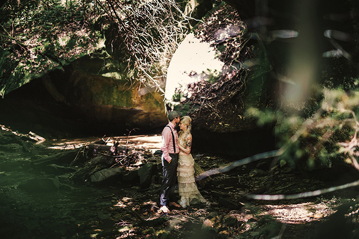 bride and groom portrait in the woods