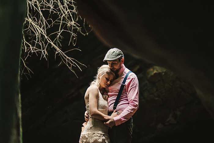 bride and groom portrait in the woods