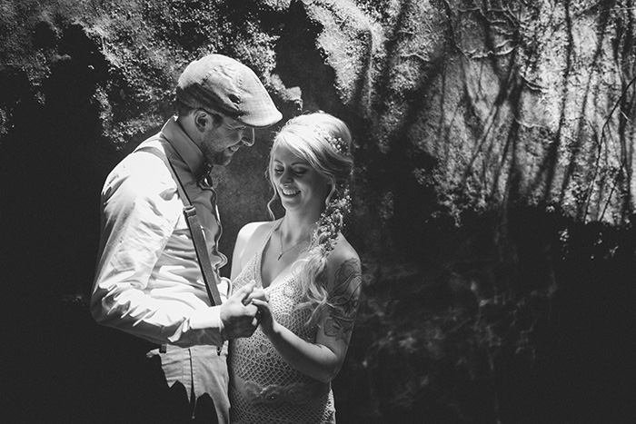 bride and groom portrait in the woods