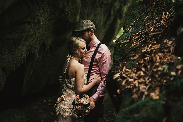 bride and groom portrait in the woods