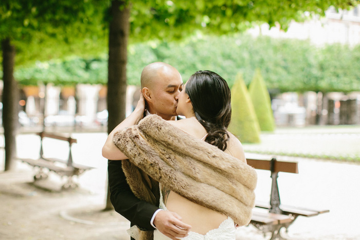 bride and groom kissing