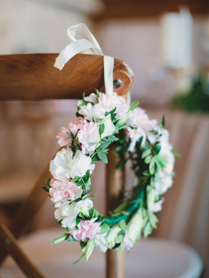 flower crown hanging on chair