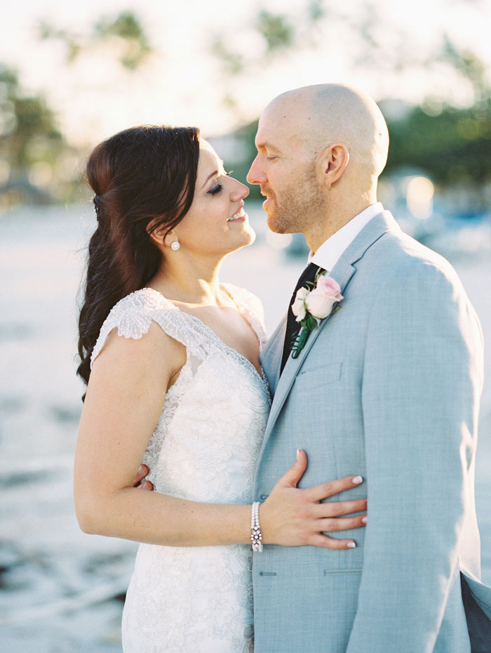 bride and groom portrait on the beach