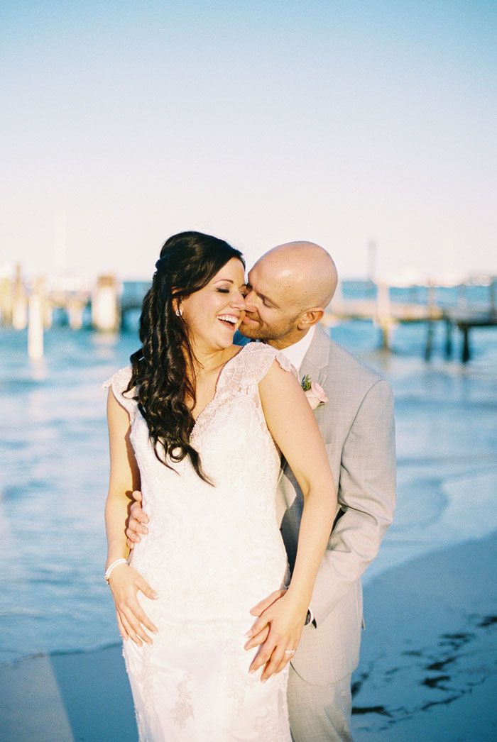 bride and groom portrait on the beach