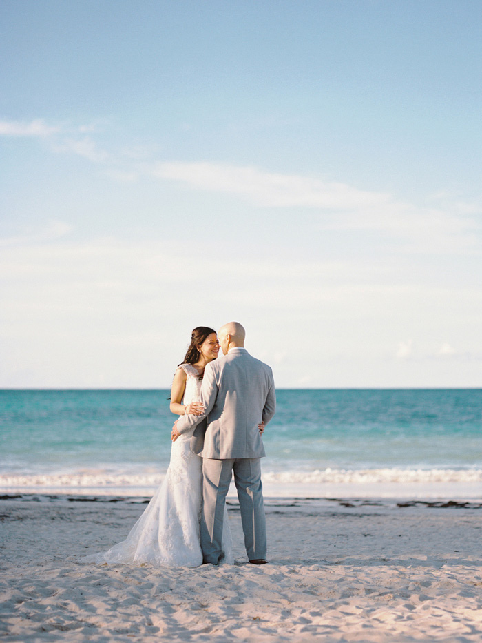 bride and groom portrait on the beach