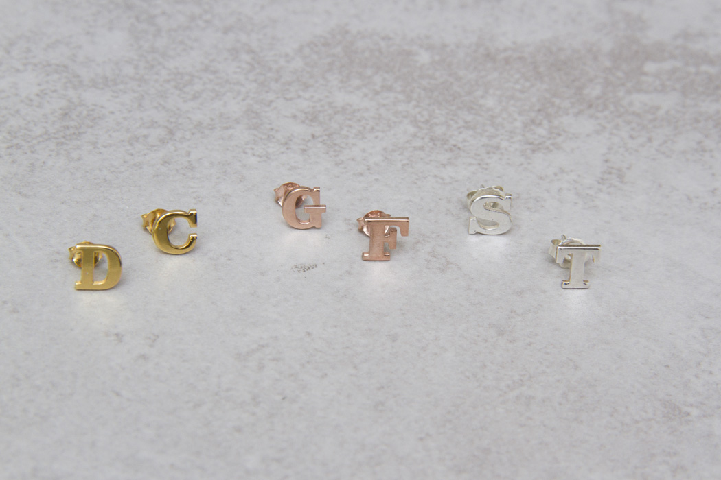 Block Letter Stud Earrings-gg