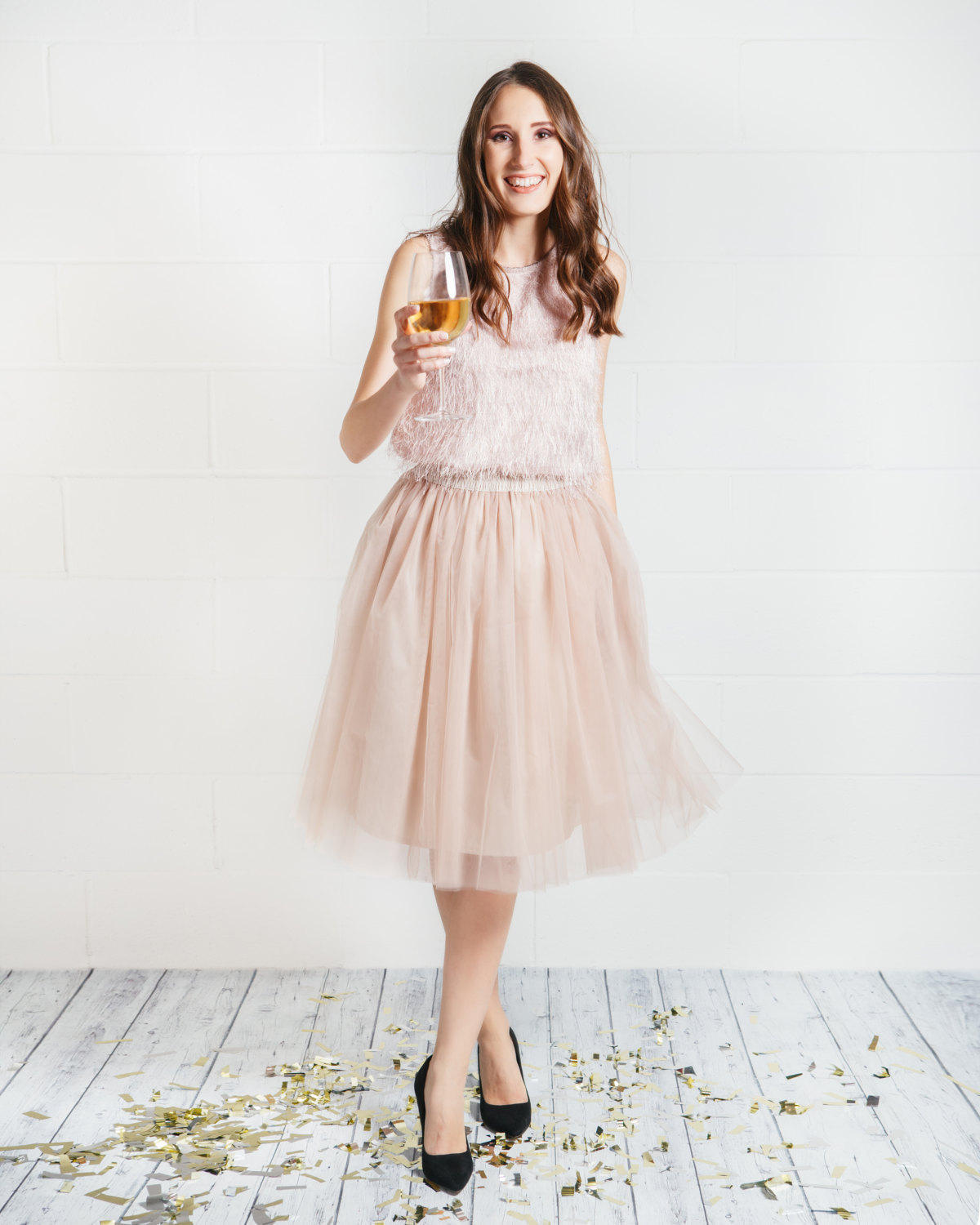 blush and gold outfit