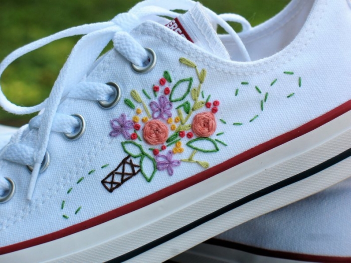 embroidered sneakers converse wedding shoes bridal sneakers etsy 