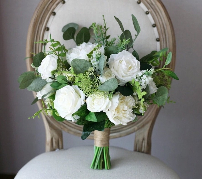 classic wedding bouquet white and green etsy 