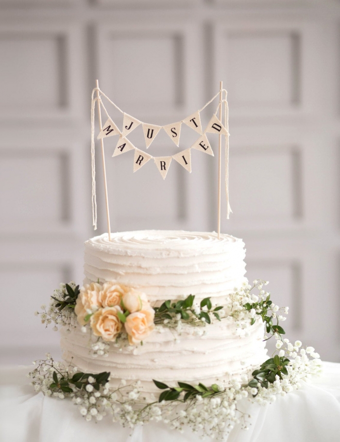 bunting wedding cake topper just married 