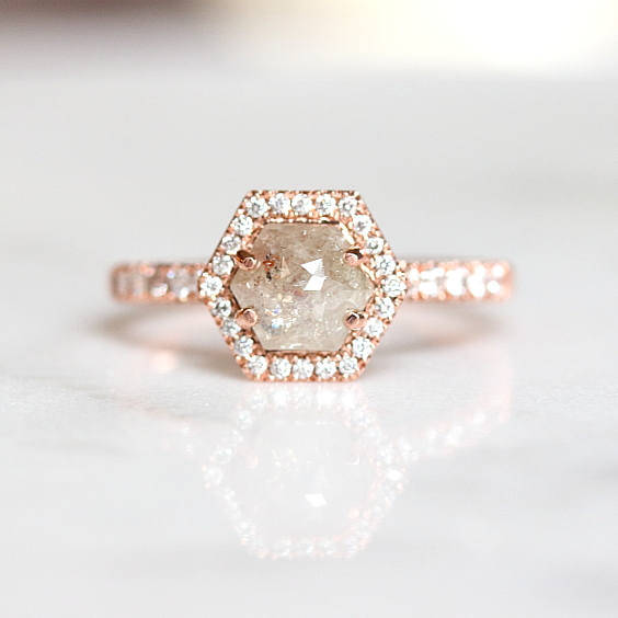 rose gold engagement ring grey diamond