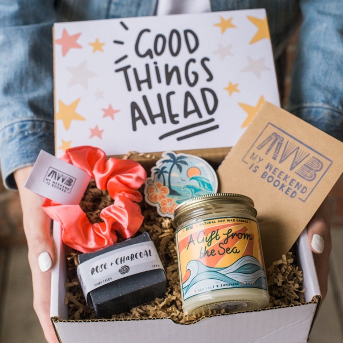 summer gift box for her with candle 