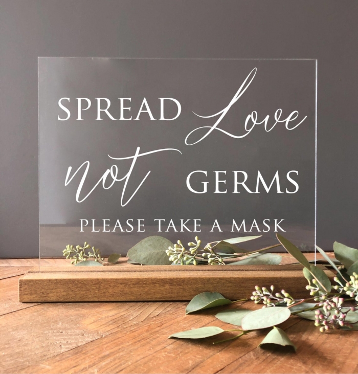 clear covid wedding sign